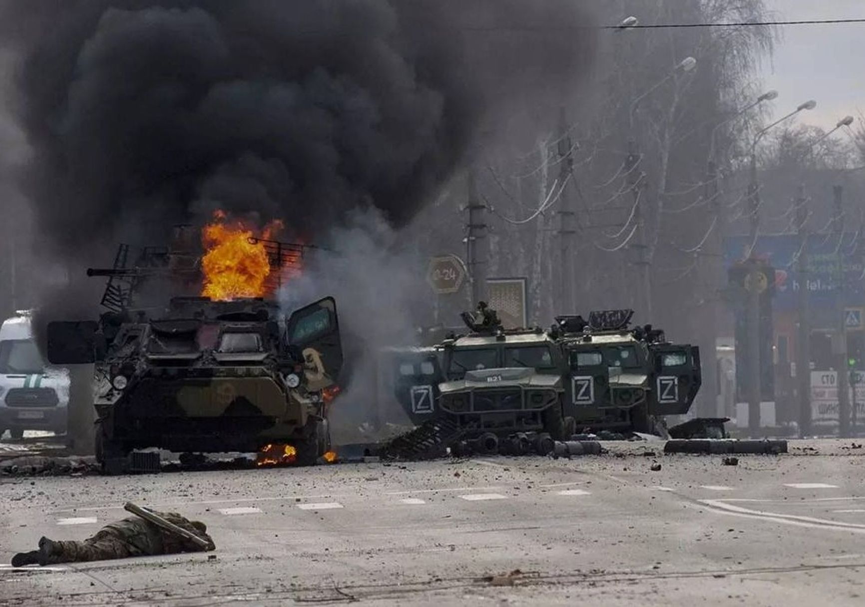 Disabled Tigr vehicles of the Spetsnaz GRU