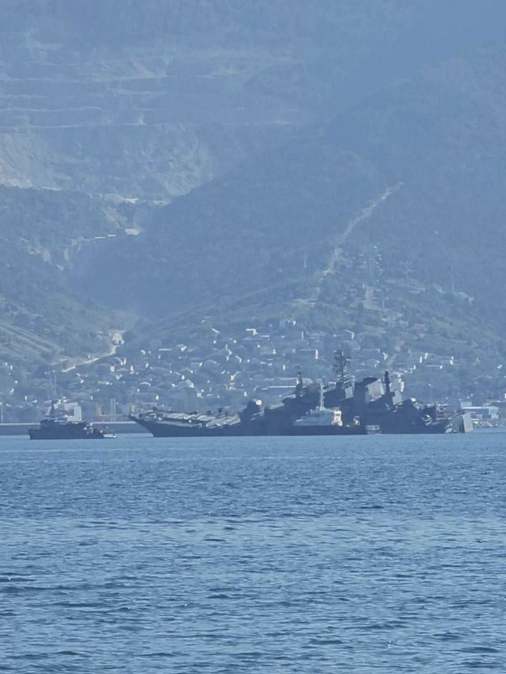 The large landing ship Olenegorskiy Gorniak after encountering a Ukrainian kamikaze sea drone