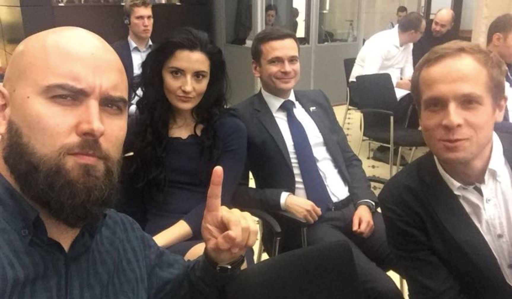 Gonzalez (first on the left) with opposition politician Ilya Yashin